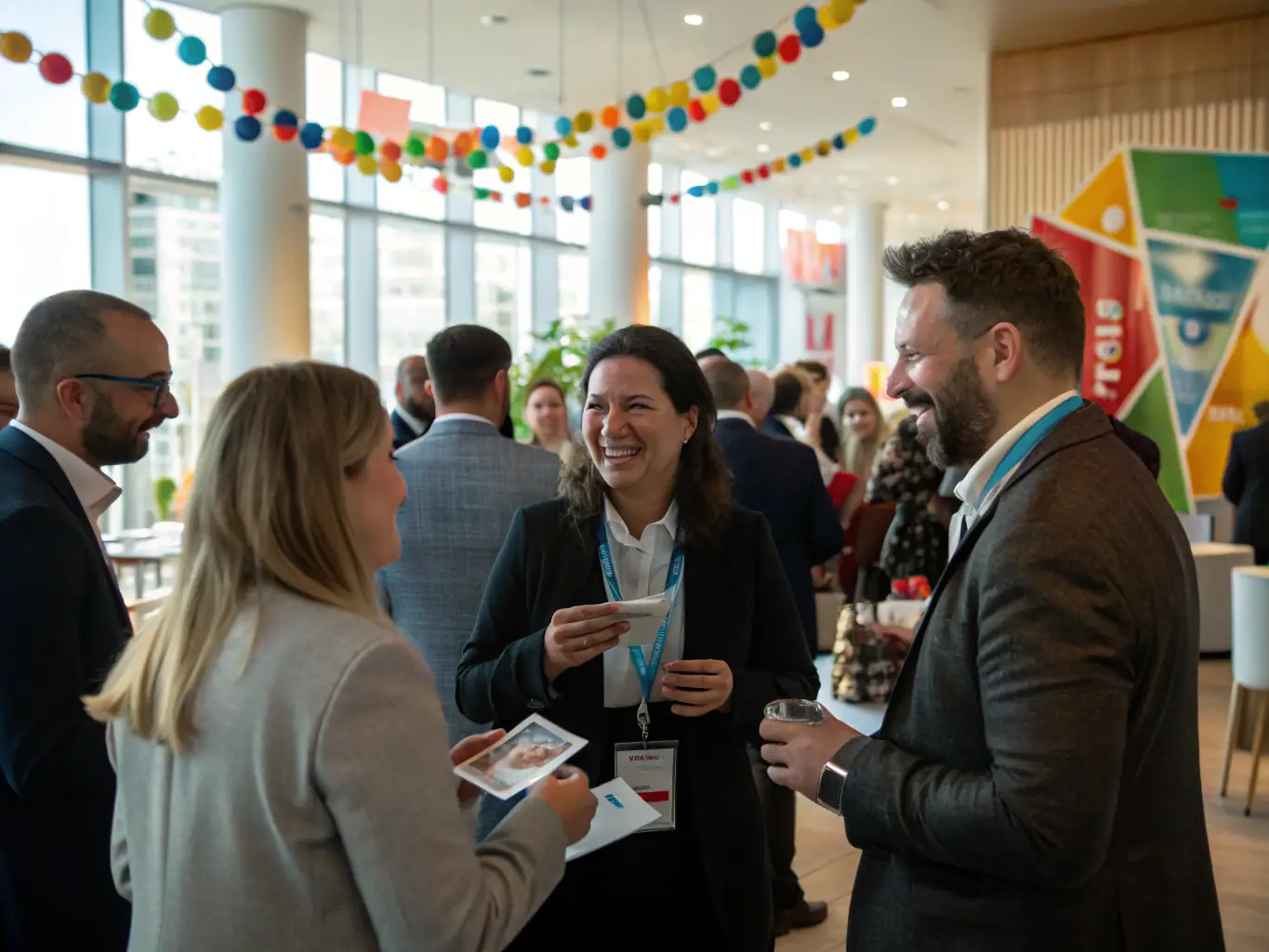 A vibrant image showcasing networking opportunities at the Fintech Innovation Summit, where attendees connect with industry leaders and financial professionals.